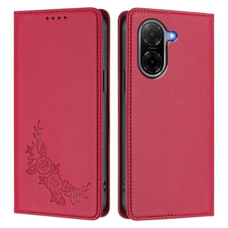 For Redmi A5 4G 171.7mm / Poco C71 Peony Embossed Magnetic RFID Vegan Leather Phone Case