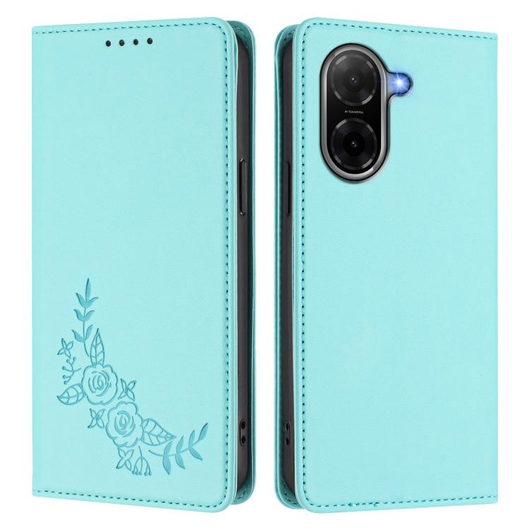 For Redmi A5 4G 171.7mm / Poco C71 Peony Embossed Magnetic RFID Vegan Leather Phone Case