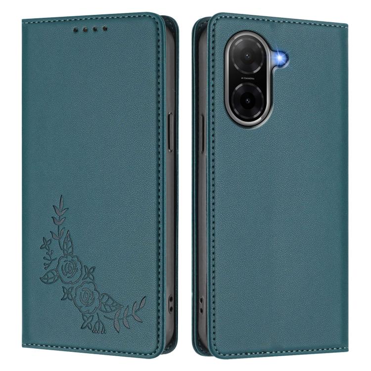 For Redmi A5 4G 171.7mm / Poco C71 Peony Embossed Magnetic RFID Vegan Leather Phone Case