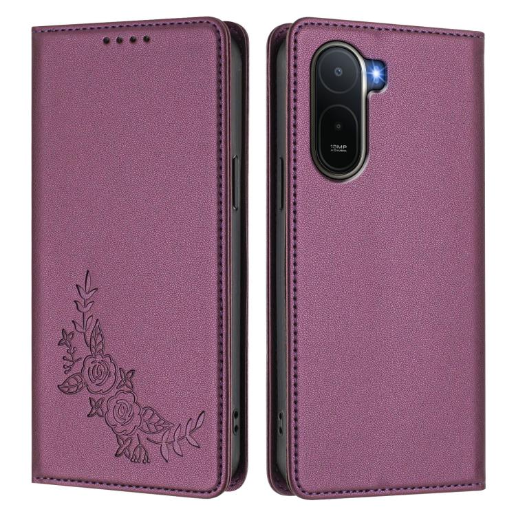 For Redmi A7 Pro 171mm / Poco C85x 5G Peony Embossed Magnetic RFID Vegan Leather Phone Case