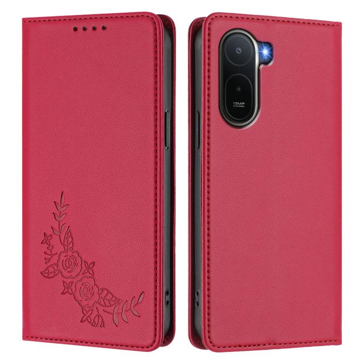 For Redmi A7 Pro 171mm / Poco C85x 5G Peony Embossed Magnetic RFID Vegan Leather Phone Case