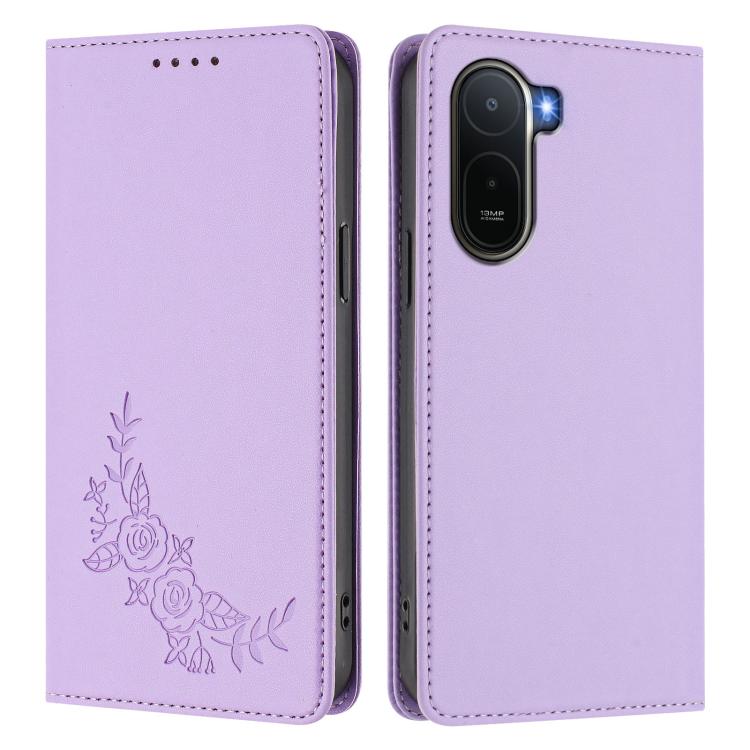For Redmi A7 Pro 171mm / Poco C85x 5G Peony Embossed Magnetic RFID Vegan Leather Phone Case