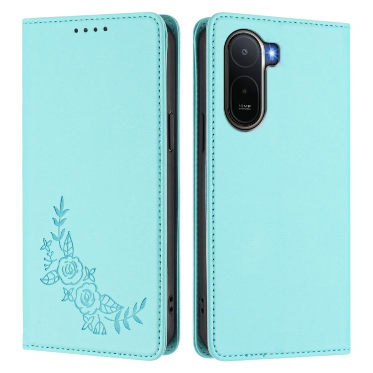For Redmi A7 Pro 171mm / Poco C85x 5G Peony Embossed Magnetic RFID Vegan Leather Phone Case