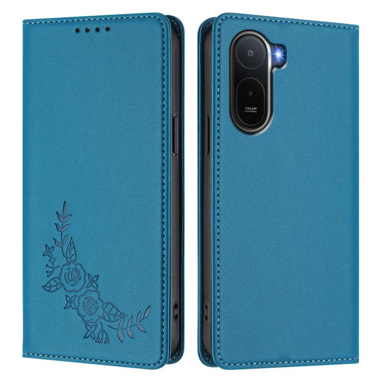 For Redmi A7 Pro 171mm / Poco C85x 5G Peony Embossed Magnetic RFID Vegan Leather Phone Case