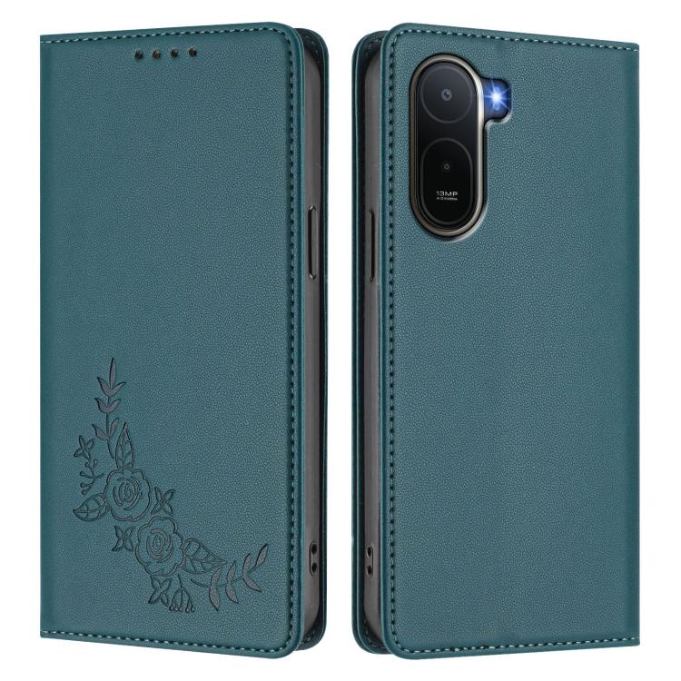 For Redmi A7 Pro 171mm / Poco C85x 5G Peony Embossed Magnetic RFID Vegan Leather Phone Case