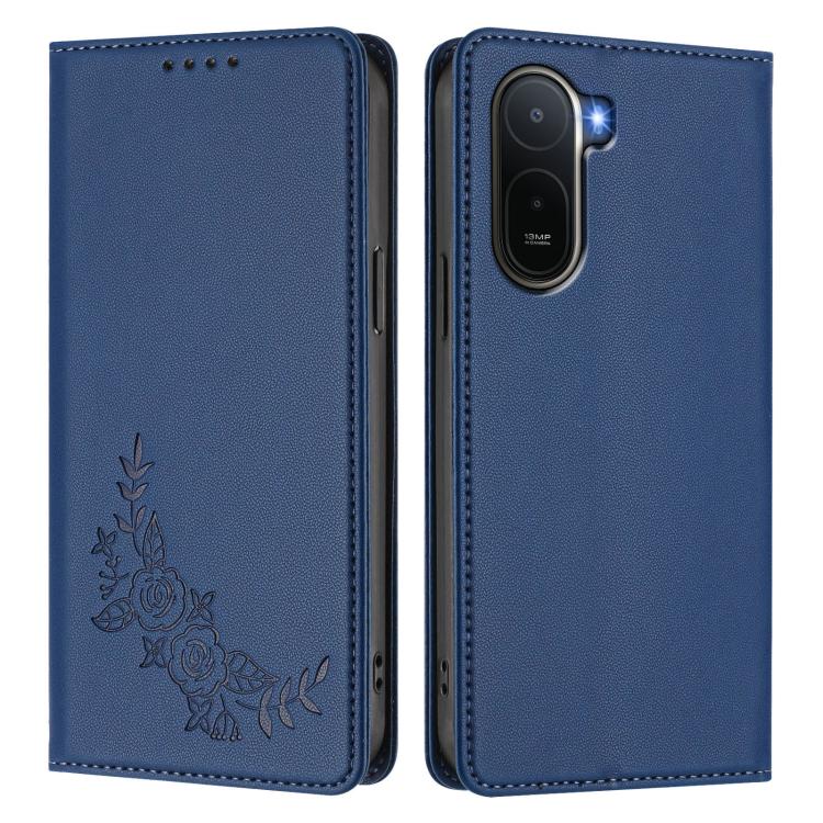 For Redmi A7 Pro 171mm / Poco C85x 5G Peony Embossed Magnetic RFID Vegan Leather Phone Case