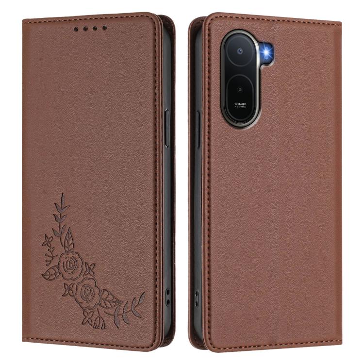 For Redmi A7 Pro 171mm / Poco C85x 5G Peony Embossed Magnetic RFID Vegan Leather Phone Case