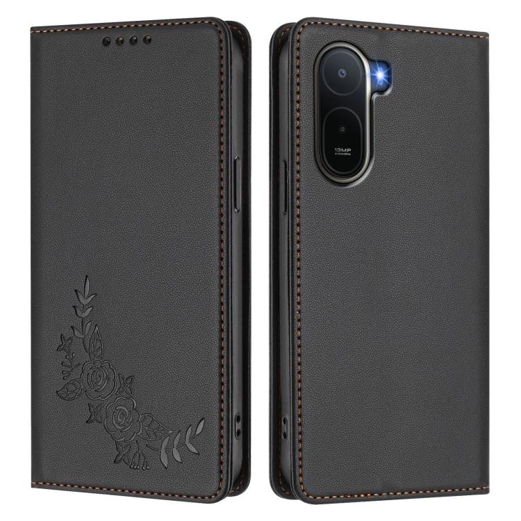 For Redmi A7 Pro 171mm / Poco C85x 5G Peony Embossed Magnetic RFID Vegan Leather Phone Case