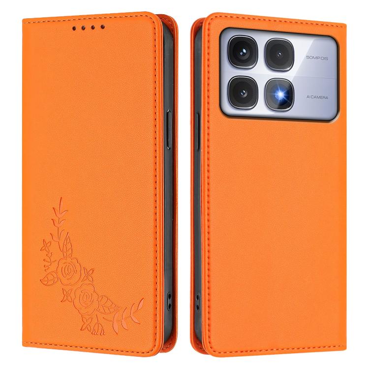 For Redmi K70 Ultra Peony Embossed Magnetic RFID Vegan Leather Phone Case