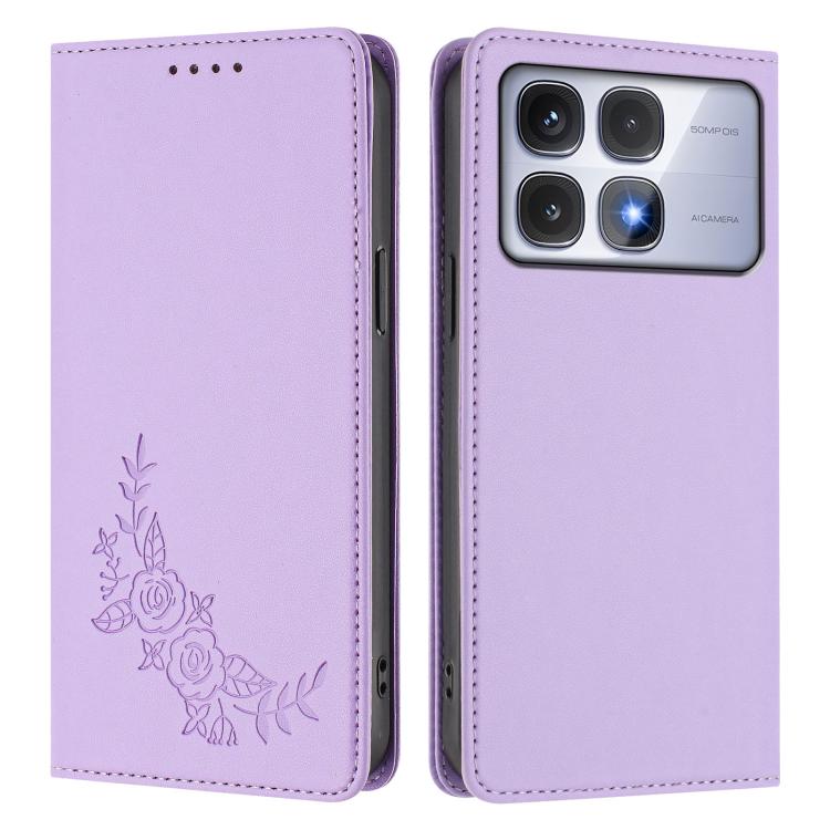 For Redmi K70 Ultra Peony Embossed Magnetic RFID Vegan Leather Phone Case