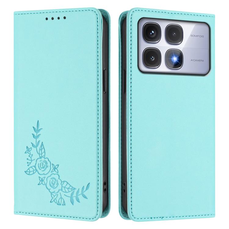 For Redmi K70 Ultra Peony Embossed Magnetic RFID Vegan Leather Phone Case