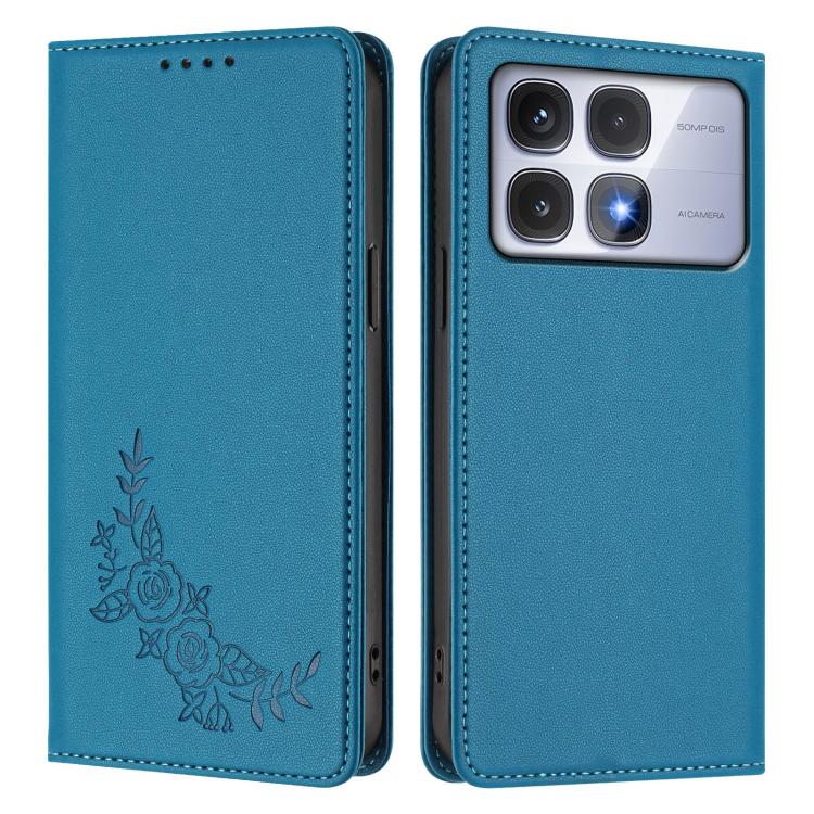 For Redmi K70 Ultra Peony Embossed Magnetic RFID Vegan Leather Phone Case
