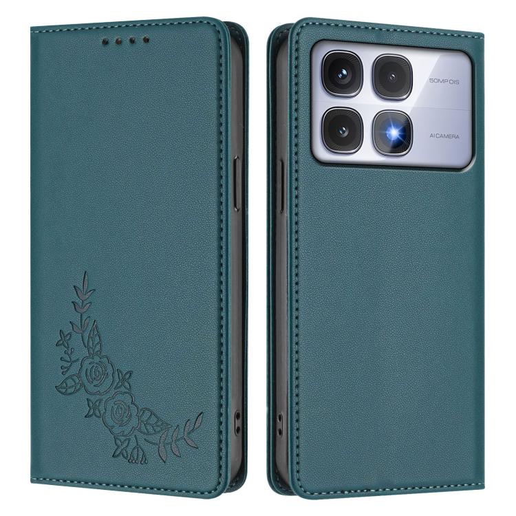 For Redmi K70 Ultra Peony Embossed Magnetic RFID Vegan Leather Phone Case