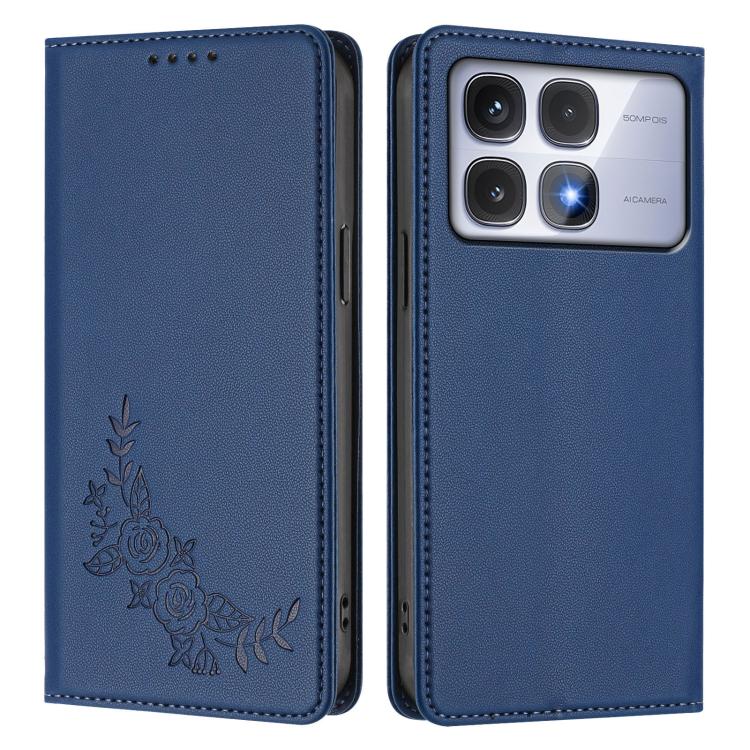 For Redmi K70 Ultra Peony Embossed Magnetic RFID Vegan Leather Phone Case