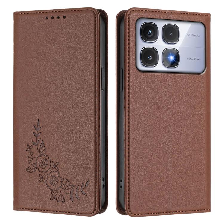 For Redmi K70 Ultra Peony Embossed Magnetic RFID Vegan Leather Phone Case