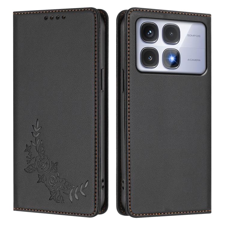 For Redmi K70 Ultra Peony Embossed Magnetic RFID Vegan Leather Phone Case