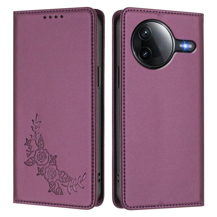 For Redmi K80 / Poco F7 Pro Peony Embossed Magnetic RFID Vegan Leather Phone Case
