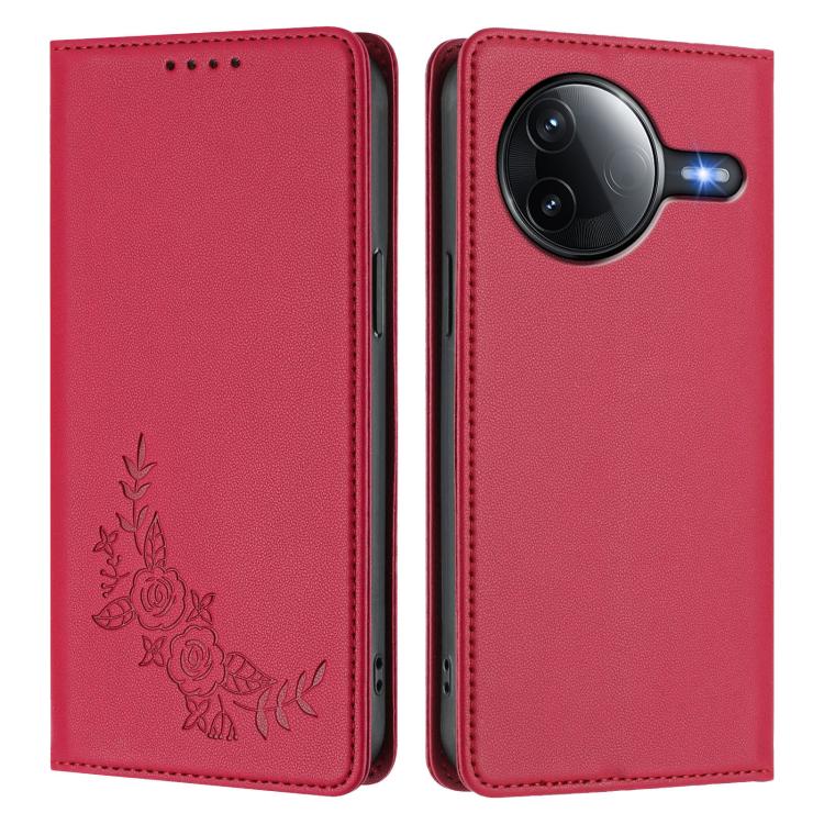 For Redmi K80 / Poco F7 Pro Peony Embossed Magnetic RFID Vegan Leather Phone Case