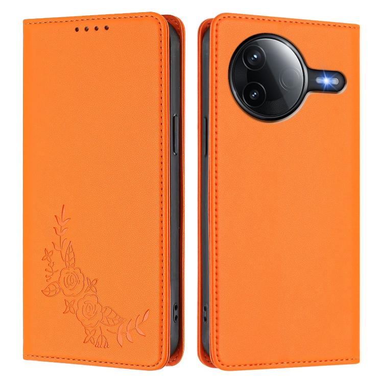 For Redmi K80 / Poco F7 Pro Peony Embossed Magnetic RFID Vegan Leather Phone Case