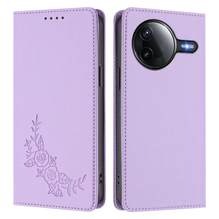 For Redmi K80 / Poco F7 Pro Peony Embossed Magnetic RFID Vegan Leather Phone Case