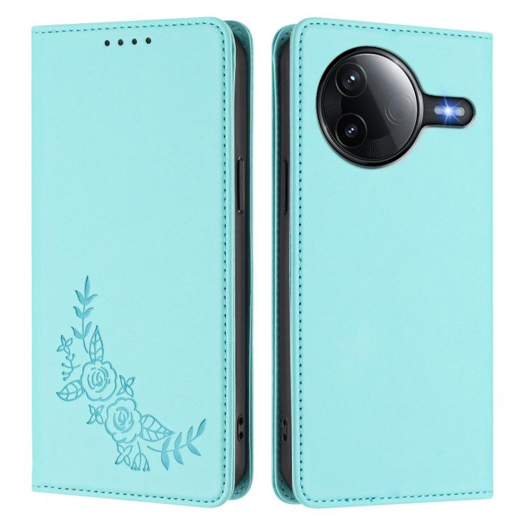 For Redmi K80 / Poco F7 Pro Peony Embossed Magnetic RFID Vegan Leather Phone Case
