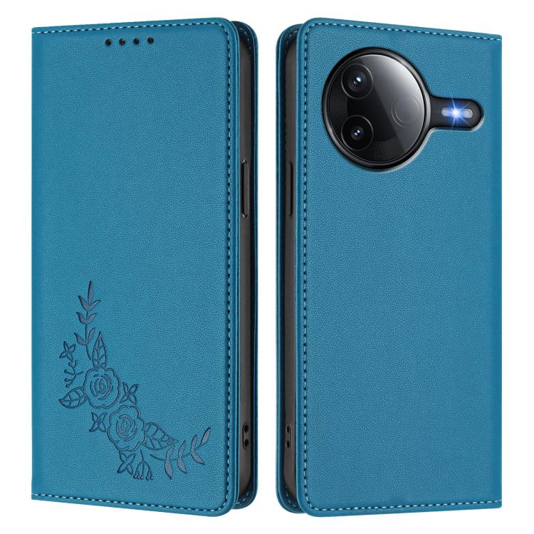 For Redmi K80 / Poco F7 Pro Peony Embossed Magnetic RFID Vegan Leather Phone Case