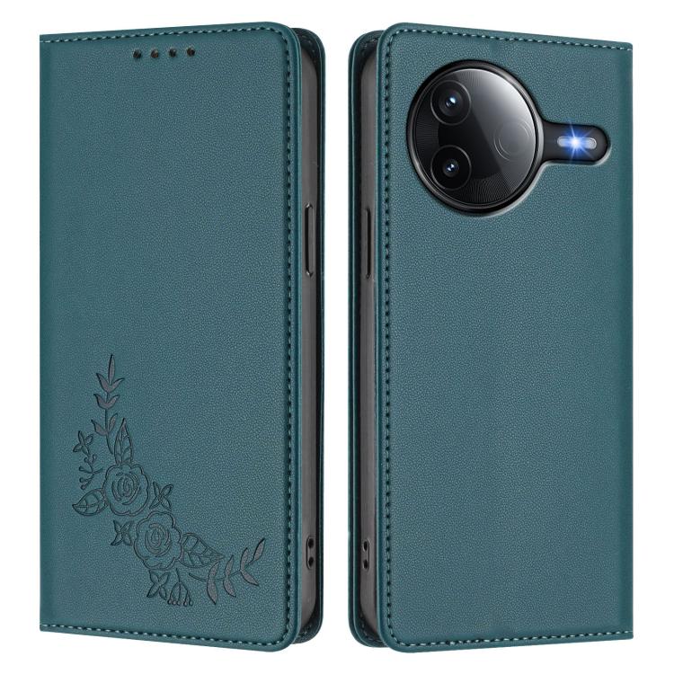 For Redmi K80 / Poco F7 Pro Peony Embossed Magnetic RFID Vegan Leather Phone Case