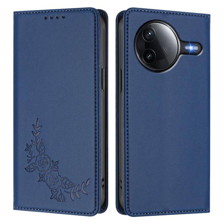 For Redmi K80 / Poco F7 Pro Peony Embossed Magnetic RFID Vegan Leather Phone Case
