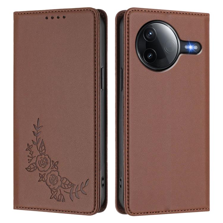 For Redmi K80 / Poco F7 Pro Peony Embossed Magnetic RFID Vegan Leather Phone Case