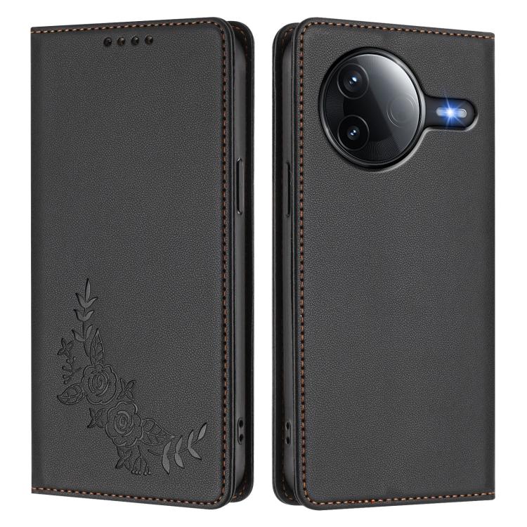 For Redmi K80 / Poco F7 Pro Peony Embossed Magnetic RFID Vegan Leather Phone Case