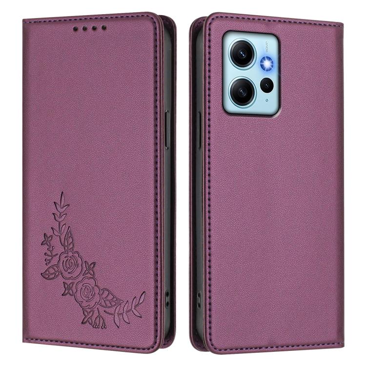 For Redmi Note 12 4G Global Peony Embossed Magnetic RFID Vegan Leather Phone Case