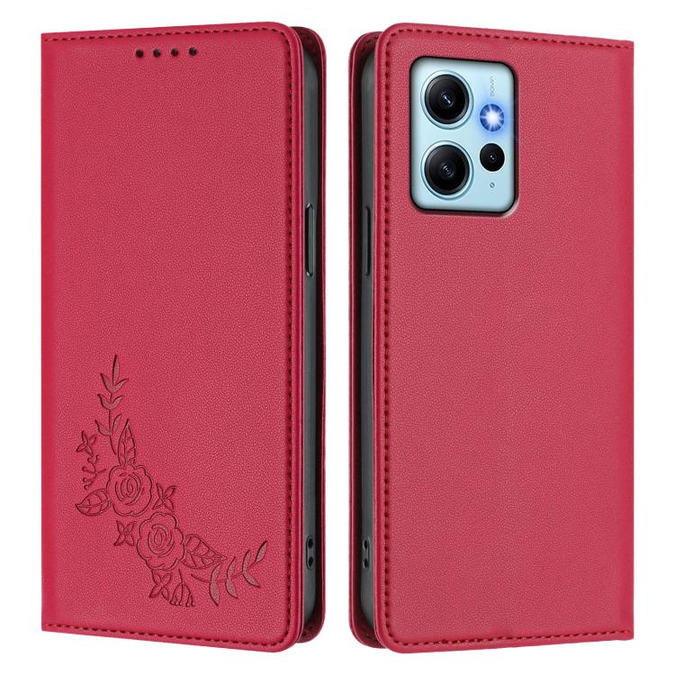 For Redmi Note 12 4G Global Peony Embossed Magnetic RFID Vegan Leather Phone Case