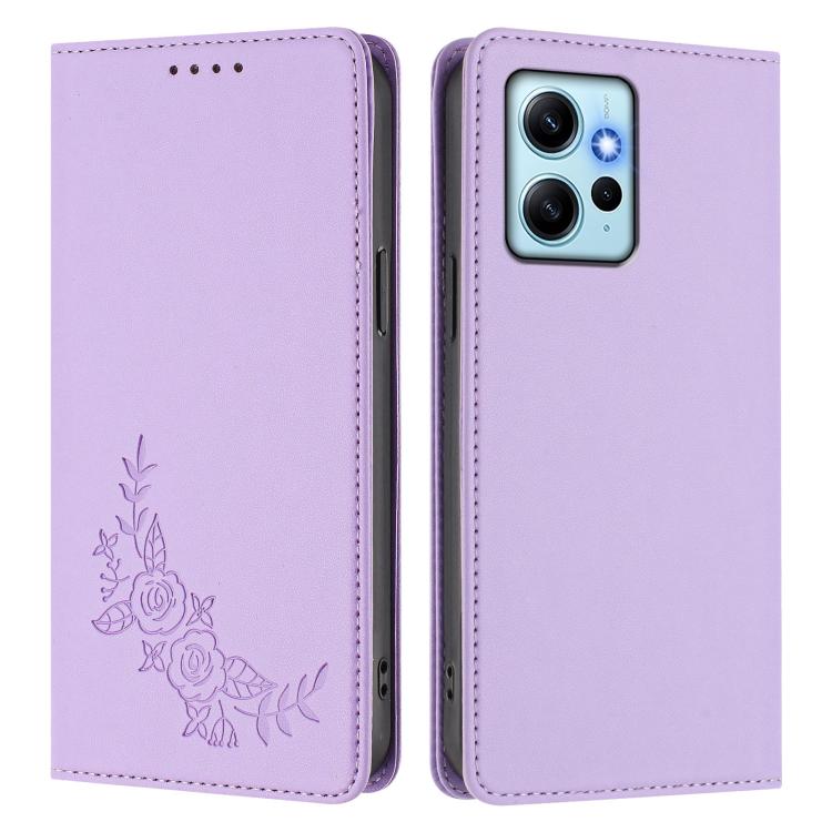 For Redmi Note 12 4G Global Peony Embossed Magnetic RFID Vegan Leather Phone Case
