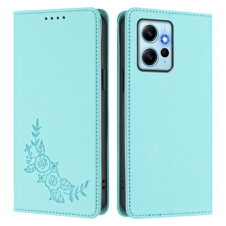 For Redmi Note 12 4G Global Peony Embossed Magnetic RFID Vegan Leather Phone Case