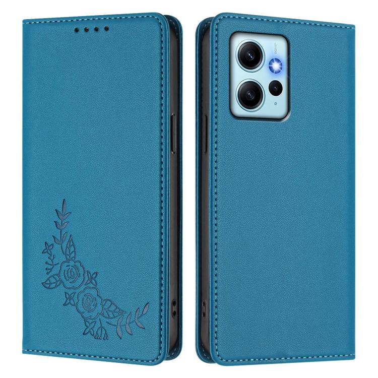 For Redmi Note 12 4G Global Peony Embossed Magnetic RFID Vegan Leather Phone Case