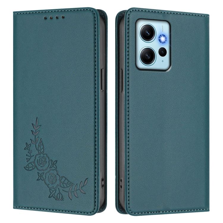 For Redmi Note 12 4G Global Peony Embossed Magnetic RFID Vegan Leather Phone Case
