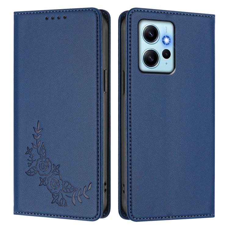 For Redmi Note 12 4G Global Peony Embossed Magnetic RFID Vegan Leather Phone Case