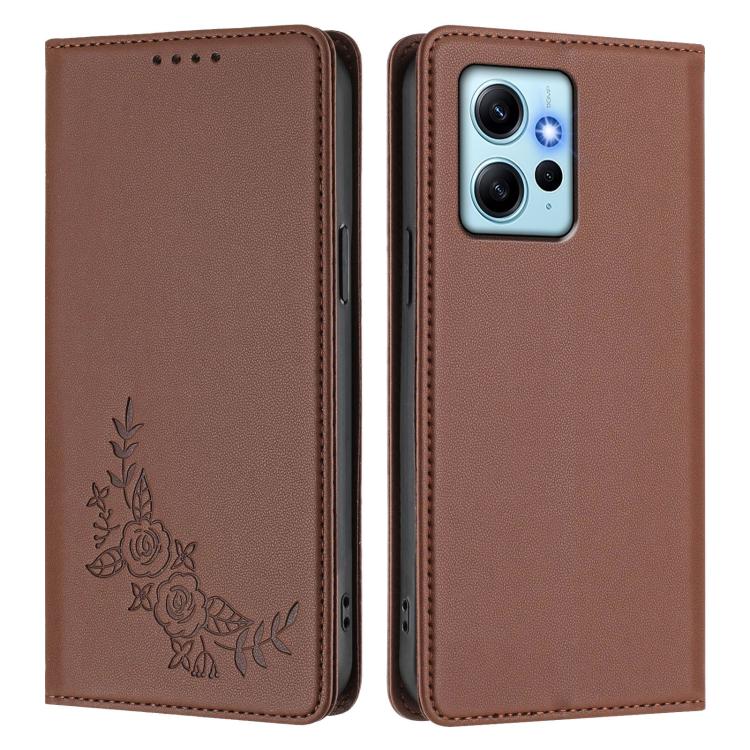 For Redmi Note 12 4G Global Peony Embossed Magnetic RFID Vegan Leather Phone Case