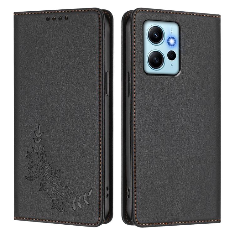 For Redmi Note 12 4G Global Peony Embossed Magnetic RFID Vegan Leather Phone Case