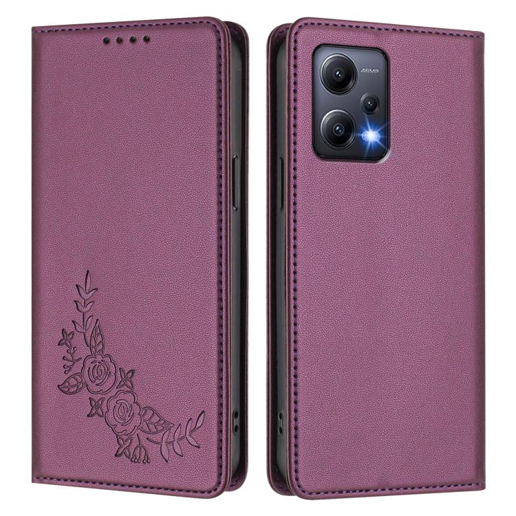 For Redmi Note 12 5G / Poco X5 Peony Embossed Magnetic RFID Vegan Leather Phone Case