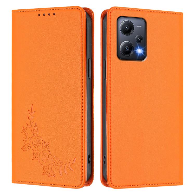 For Redmi Note 12 5G / Poco X5 Peony Embossed Magnetic RFID Vegan Leather Phone Case