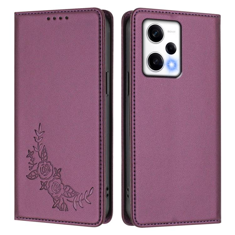 For Redmi Note 12 Pro 5G Global / Poco X5 Pro Peony Embossed Magnetic RFID Vegan Leather Phone Case