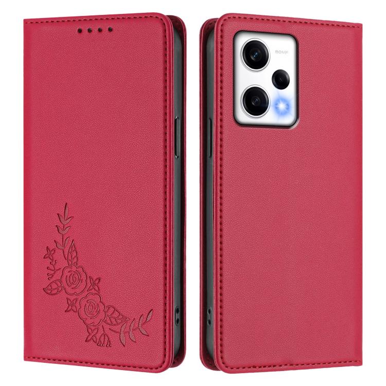 For Redmi Note 12 Pro 5G Global / Poco X5 Pro Peony Embossed Magnetic RFID Vegan Leather Phone Case