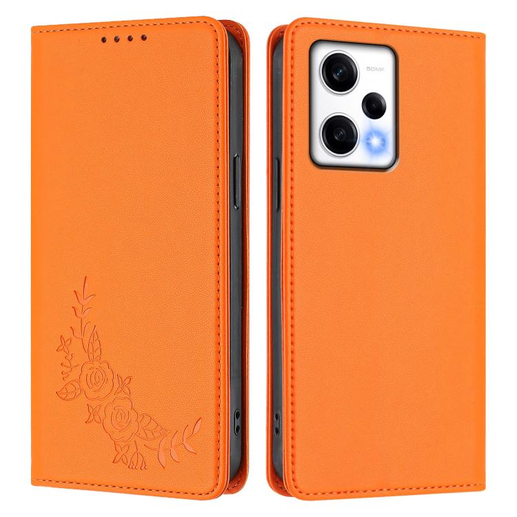 For Redmi Note 12 Pro 5G Global / Poco X5 Pro Peony Embossed Magnetic RFID Vegan Leather Phone Case