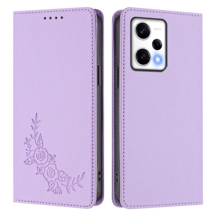For Redmi Note 12 Pro 5G Global / Poco X5 Pro Peony Embossed Magnetic RFID Vegan Leather Phone Case