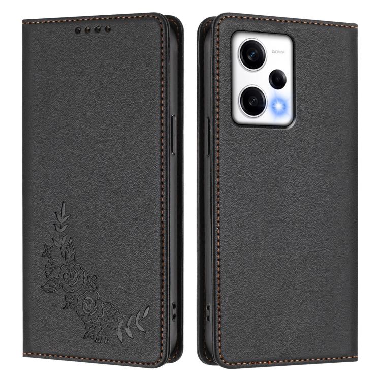 For Redmi Note 12 Pro 5G Global / Poco X5 Pro Peony Embossed Magnetic RFID Vegan Leather Phone Case