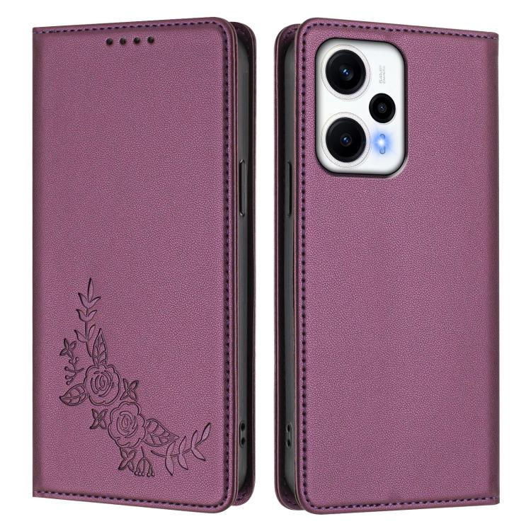 For Redmi Note 12 Turbo / Poco F5 Peony Embossed Magnetic RFID Vegan Leather Phone Case