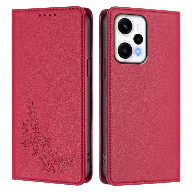 For Redmi Note 12 Turbo / Poco F5 Peony Embossed Magnetic RFID Vegan Leather Phone Case