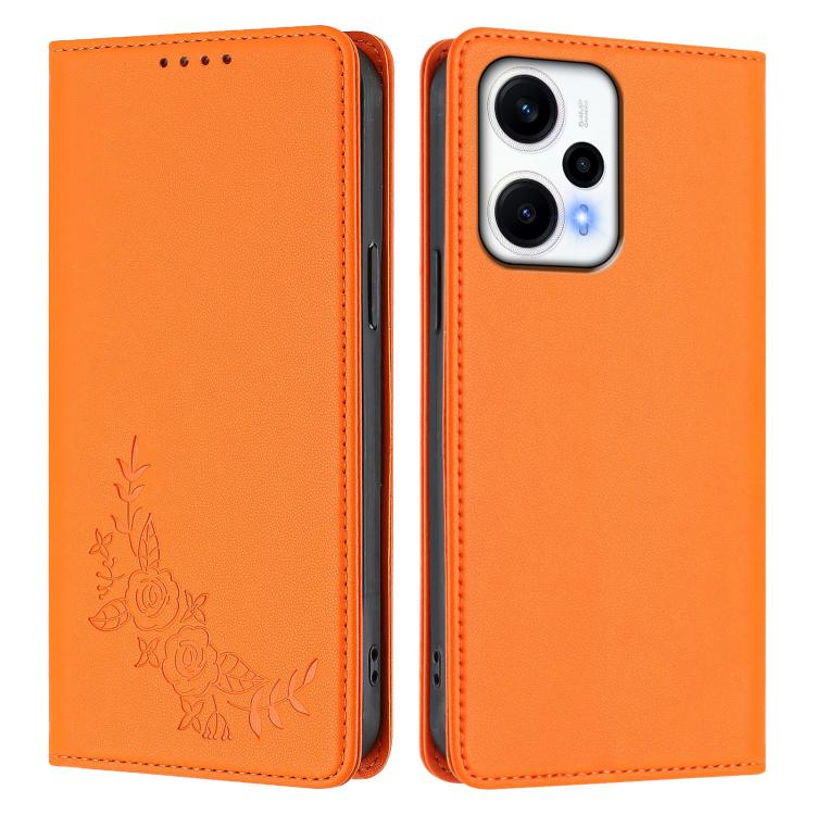 For Redmi Note 12 Turbo / Poco F5 Peony Embossed Magnetic RFID Vegan Leather Phone Case