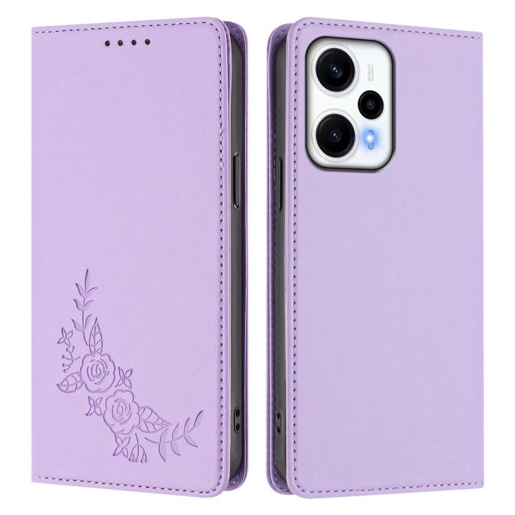 For Redmi Note 12 Turbo / Poco F5 Peony Embossed Magnetic RFID Vegan Leather Phone Case